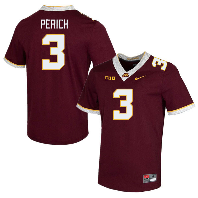 Men #3 Koi Perich Minnesota Golden Gophers College Football Jerseys Stitched-Maroon